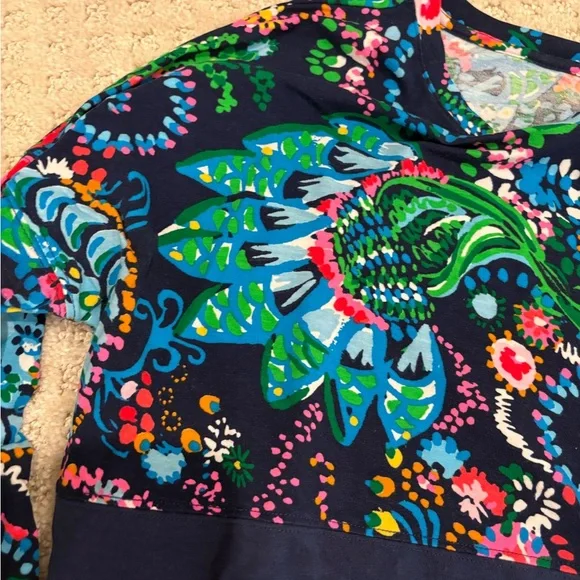 EUC amazing Lilly Pulitzer FINN jersey long sleeve shirt, size small navy neon - Picture 3 of 4